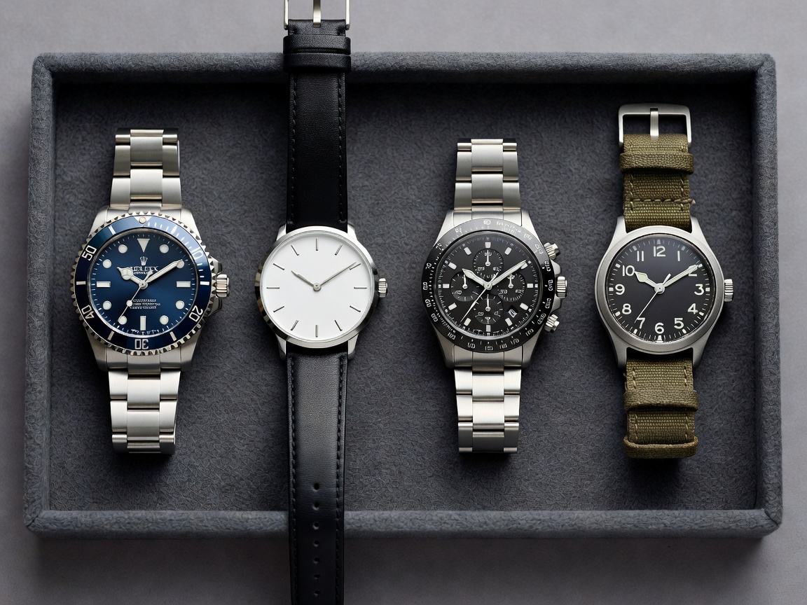 Three luxury watches displayed elegantly in a wooden collection box